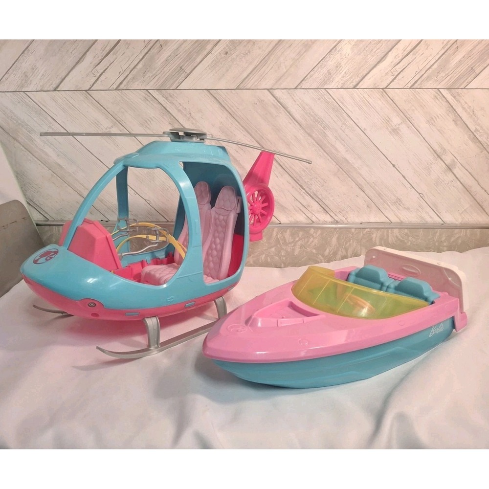 Mattel Pink and Light Blue Helicopter and Speedboat Playset